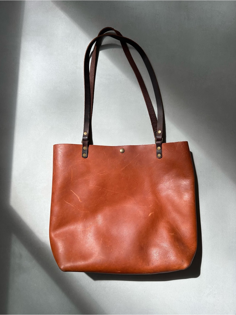 Fossil Cognac Brown Leather Tote with Dark Brown Straps